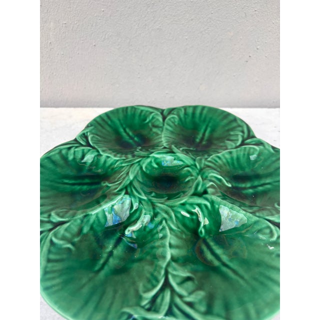 French French Green Oyster Plate Luneville, Circa 1940 For Sale - Image 3 of 5