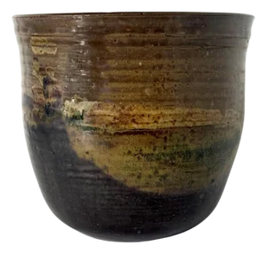 Large Ceramic Glazed Vase in Cachepot Form by Toshiko Takaezu