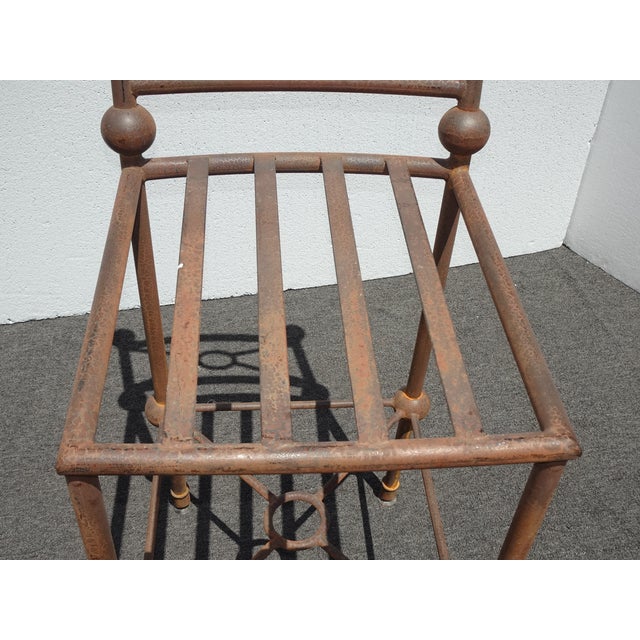 Set Three Vintage Rustic Spanish Style Iron Barstools Crackle Finish No Cushions For Sale - Image 9 of 12