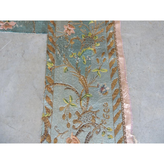19th C. Large Silk French Blue & Yellow Embroidery Textile Panel For Sale - Image 4 of 12