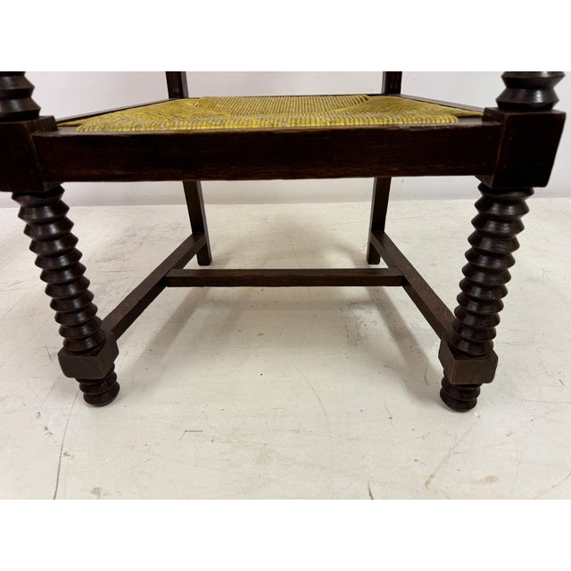 Mid-Century Modern French Oak and Rush Armchair attributed to Charles Dudouyt, 1940s For Sale - Image 3 of 17