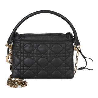 Black Lambskin Cannage Lady Dior Milly Mini Drawstring Bag For Sale