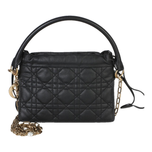 Black Lambskin Cannage Lady Dior Milly Mini Drawstring Bag