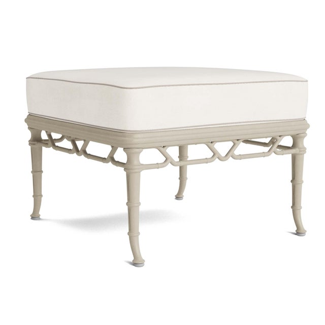 Brown Jordan Calcutta Ottoman in Titanium with Sea Salt and Dune Welt Cushions For Sale