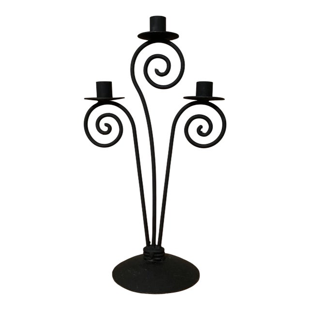 Wrought Iron Three Candle Candelabra For Sale