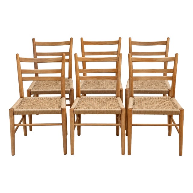 Mid-Century Modern Scandinavian Chairs in Wood and Danish Cord, 1960s, Set of 6 For Sale