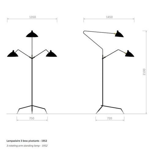 Mid-Century Modern Black Three Rotating Arms Floor Lamp by Serge Mouille For Sale - Image 13 of 15