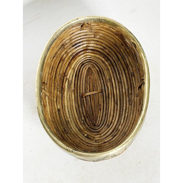 French Riviera Rush and Brass Basket, France, 1950s For Sale - Image 4 of 12