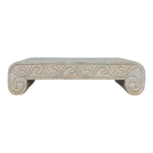 Chinese Off White Gray Marble Stone Rectangular Stand Table