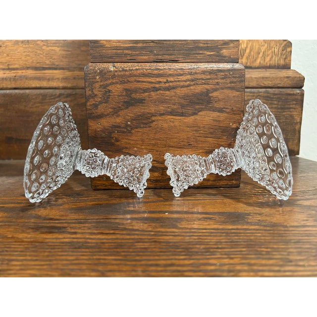 Pair of Duncan & Miller Hobnail Pressed Glass Candle Stick Holders For Sale - Image 4 of 8