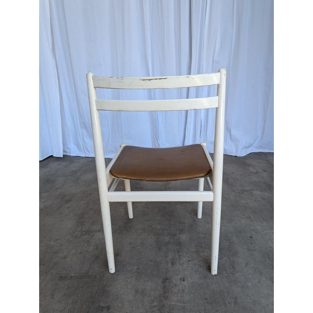Vintage Dining Chair in White Beech Wood and Brown Leather Look Seat, 1970s For Sale - Image 4 of 18