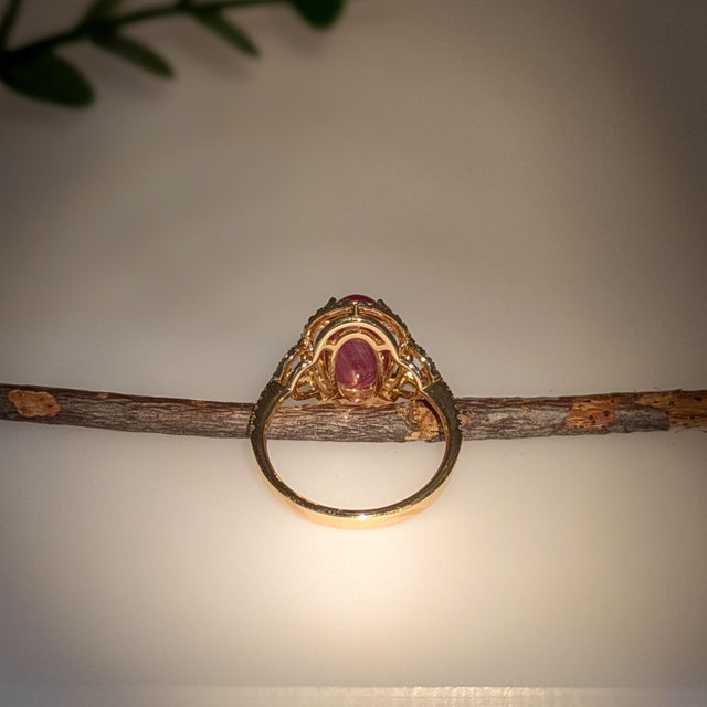 2020s 5.9Ct Oval Star Ruby Ring With Natural Diamond Accents in Solid 14k Gold, Size 6.75 For Sale - Image 5 of 6