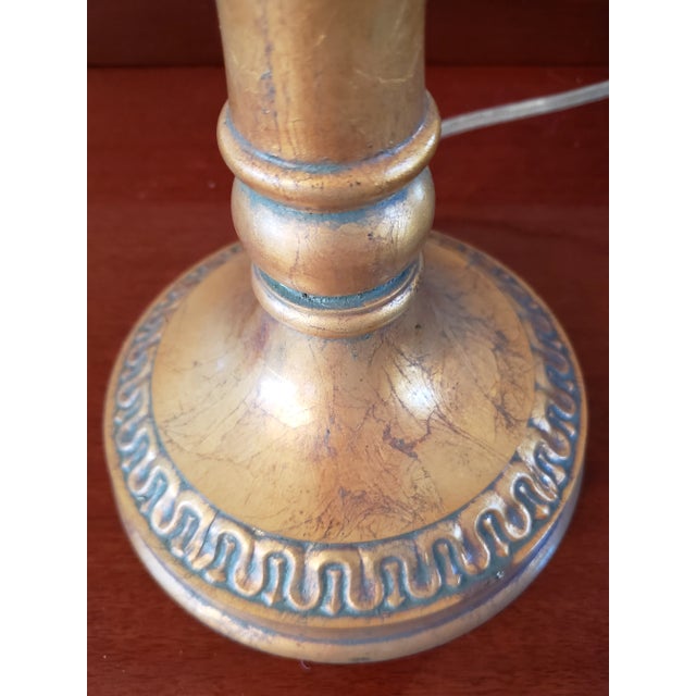 Gold Vintage Stiffel Hollywood Regency Gilded Table Lamp With Torch Flame & Lamp Shade For Sale - Image 8 of 9