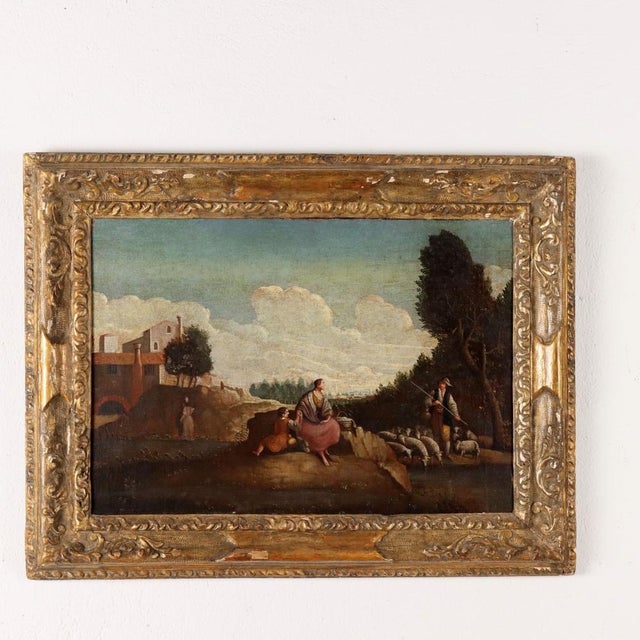 Italian Artist, Pastoral Scene, Oil on Canvas, 18th Century, Framed For Sale - Image 13 of 14