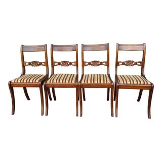 Mid 20th Century Set 4 Stijlvorm Meubelen Duncan Phyfe Mahogany and Upholstered Seat Side Chairs For Sale
