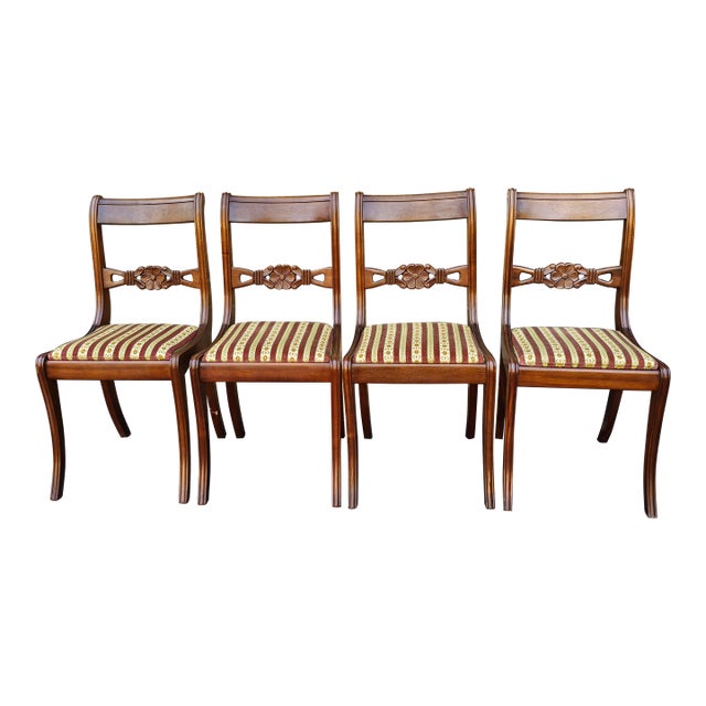 Mid 20th Century Set 4 Stijlvorm Meubelen Duncan Phyfe Mahogany and Upholstered Seat Side Chairs For Sale