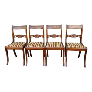 Mid 20th Century Set 4 Stijlvorm Meubelen Duncan Phyfe Mahogany and Upholstered Seat Side Chairs