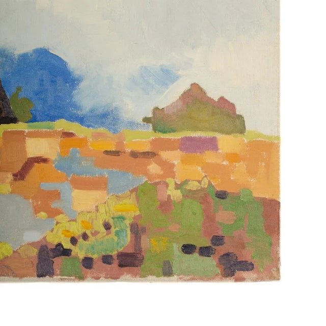 Textile Early 20th Century "Mosaic Trees" Expressionist Landscape Oil Painting by Ernest Yarrow-Jones For Sale - Image 7 of 11