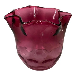 1950s Fenton Cranberry Ruffle Vase For Sale