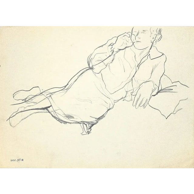 Leo Guida - Lying Figure - Original Charcoal on Paper - 1940s For Sale - Image 4 of 4