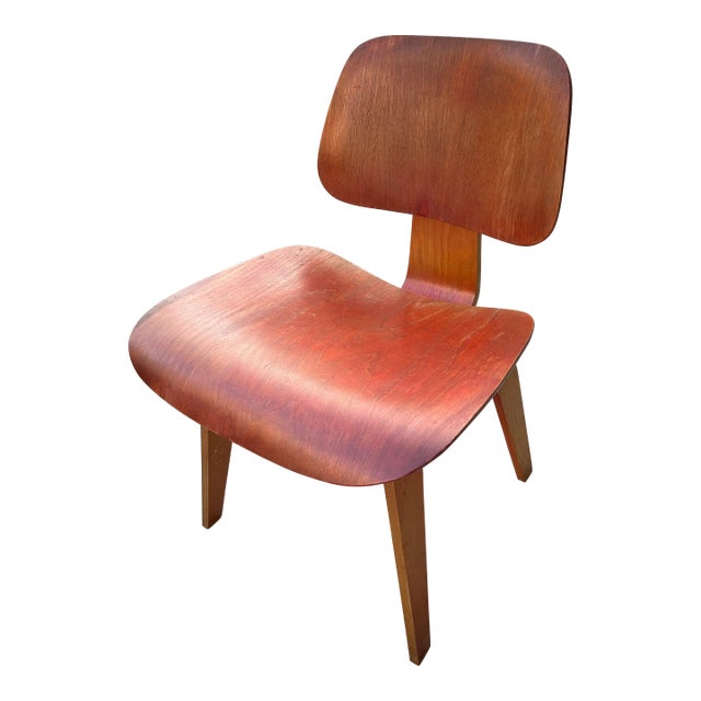1950s Charles + Ray Eames for Herman Miller Red Aniline Dyed Dcw Chair For Sale
