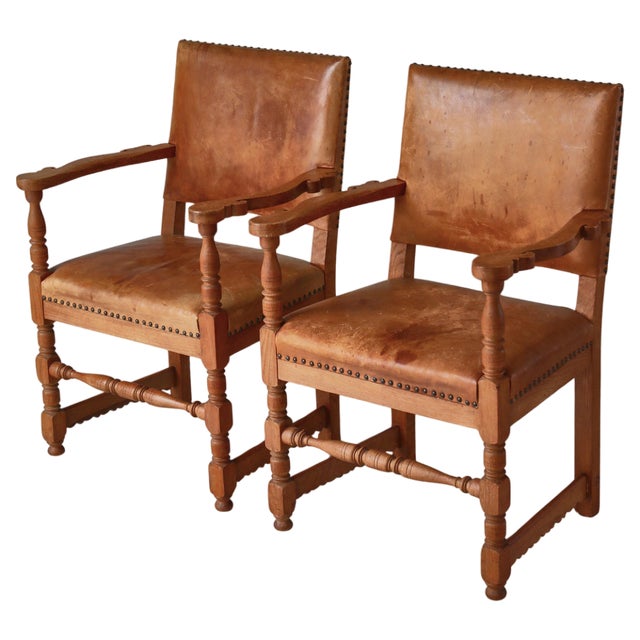Set of Armchairs in Oak & Leather by Kaare Klint for Lars Møller, Denmark, 1935 For Sale