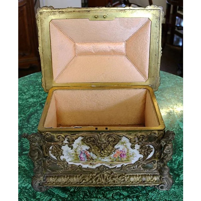 Large 19th Century Bronze & Porcelain Jewelry Casket Box For Sale - Image 9 of 10