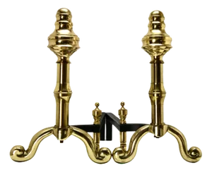 Iron and Brass Top Andirons, 1930s, Set of 2