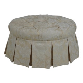Round Tufted Ottoman W. Pleated Skirt For Sale