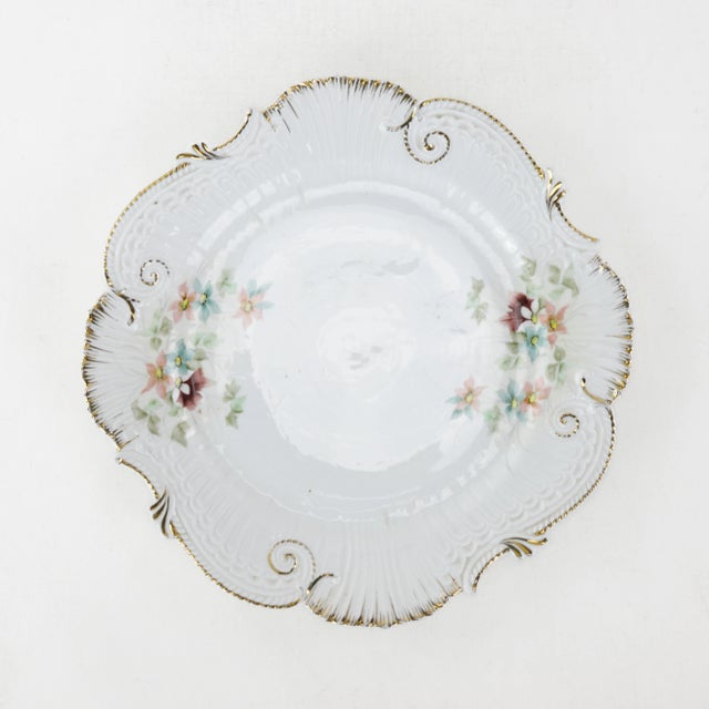 Elegant Antique White and Gold Porcelain Plate With Floral Motif For Sale - Image 9 of 9