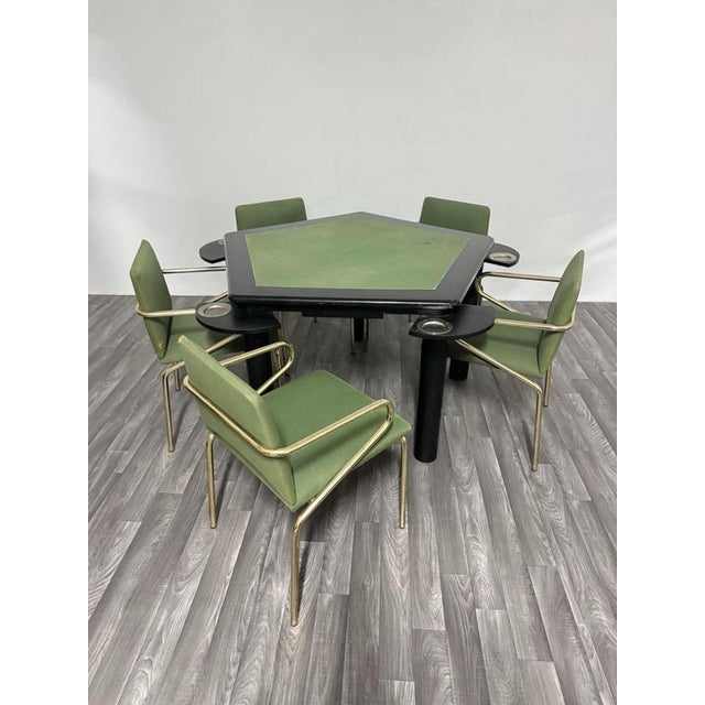 Hollywood Regency Modern Game Table Set and Chairs, 1970s, Set of 6 For Sale - Image 3 of 14