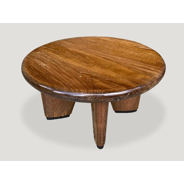 Andrianna Shamaris Midcentury Couture Teak Wood Low Profile Round Coffee Table For Sale - Image 10 of 18