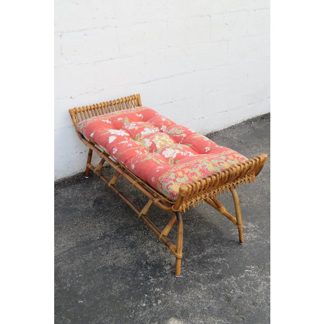 Brown Hollywood Regency Bohemian Bamboo Rattan Large Ottoman Bench 5807 For Sale - Image 8 of 12