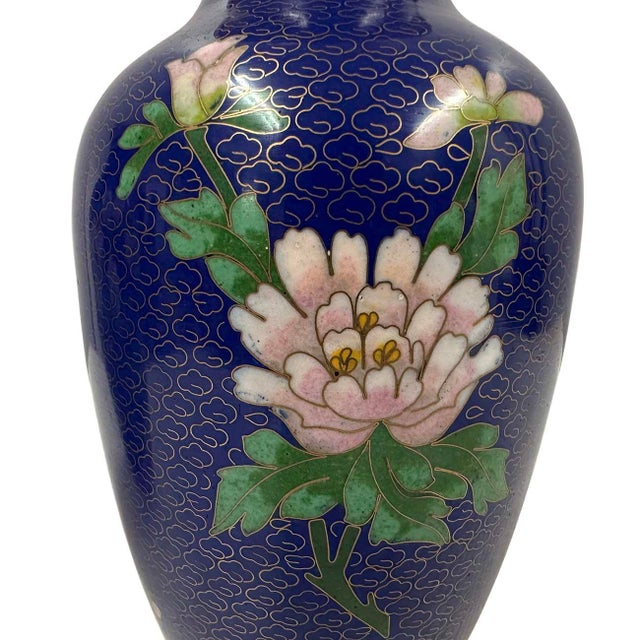 Mid-20th Century Vintage Chinese Hand Made Cloisonne Vases - Pair For Sale - Image 9 of 10