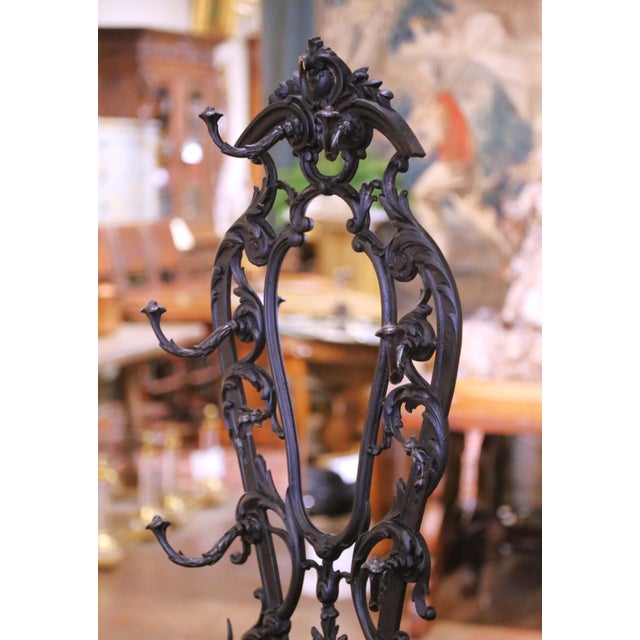 French 19th Century French Napoleon III Cast Iron Hall Tree With Mirror Signed Corneau For Sale - Image 3 of 12