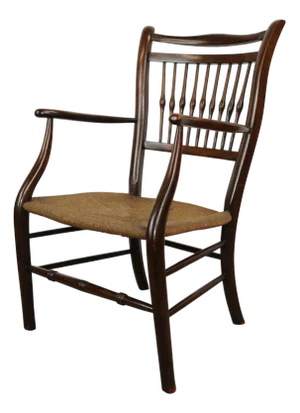 Antique Spindle Back Chair with Rush Seat, 19th Century
