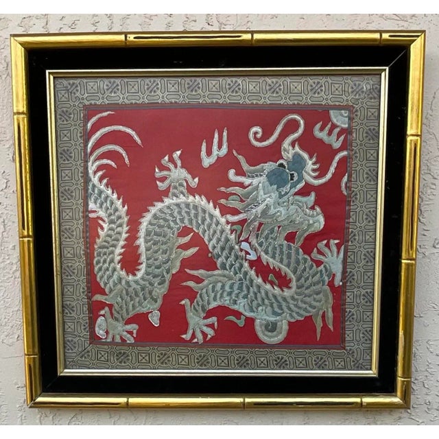 Red Chinese Dragon, Framed Silk Textile Embroidery For Sale - Image 8 of 12