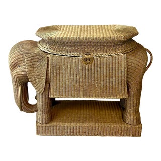Vintage Boho Monumental Woven Rattan Elephant Dry Bar For Sale