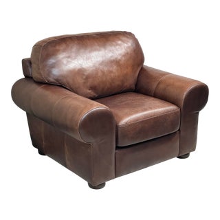 Custom Roll Arm Leather Club Chair For Sale