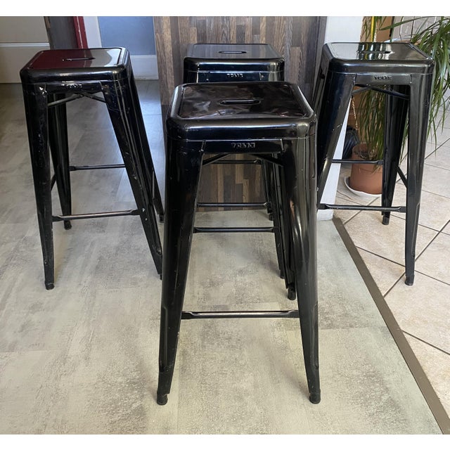 Vintage Industrial H75 Stackable Bar Stool in Black by Xavier Pauchard for Tolix, 1950s For Sale - Image 14 of 18