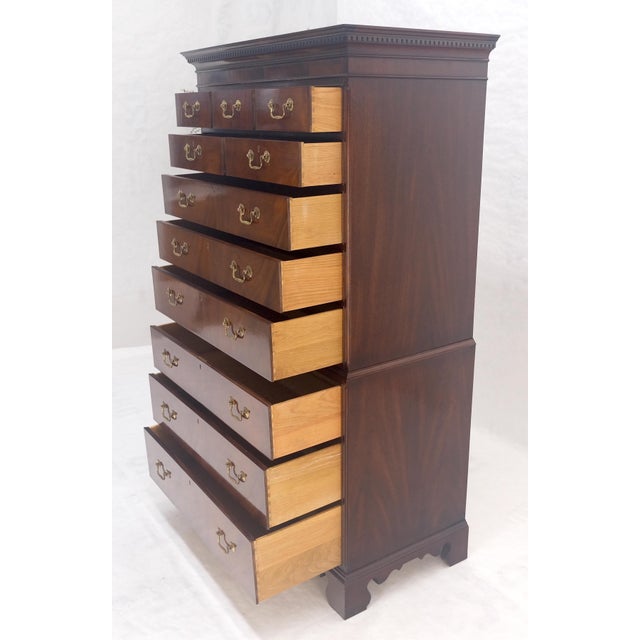 Mid 20th Century Hickory Chair 11 Drawers Flame Mahogany Drop Brass Pulls High Boy Chest Dresser For Sale - Image 5 of 10