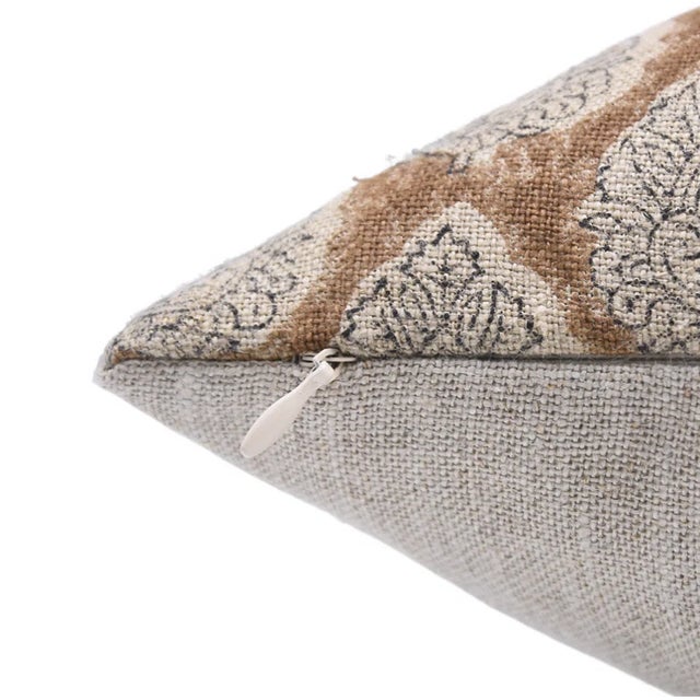 Art Deco Fabdivin Indian Block Print Throw Pillow Cover 12x20 Inch Thick Linen- Betal Leaf For Sale - Image 3 of 3