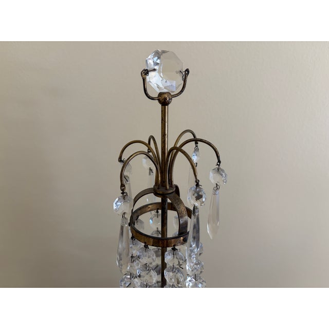 Gold Early 20th Century Gustavian Crystal Girandole With Cobalt Glass and Marble For Sale - Image 8 of 13