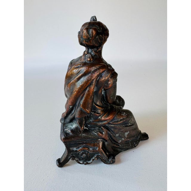 Ansonia Clock Company Antique Ansonia Figural Clock Top Seated Woman With Lyre Cast Metal Statue For Sale - Image 4 of 9