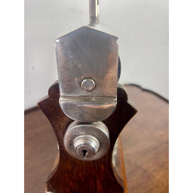 Victorian Decanter Set in Oak Caddy, Crystal & Metal, England, 19th C. For Sale - Image 9 of 17