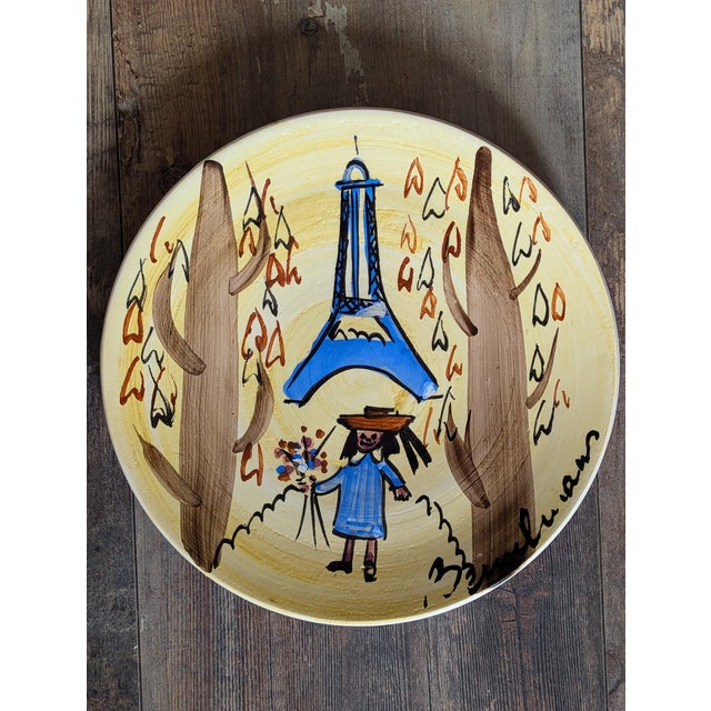 Ceramic Madeleine in Paris at Eiffel Tower Plate in Painted and Glazed Ceramic by Ludwig Bemelmans, 1950s For Sale - Image 7 of 7