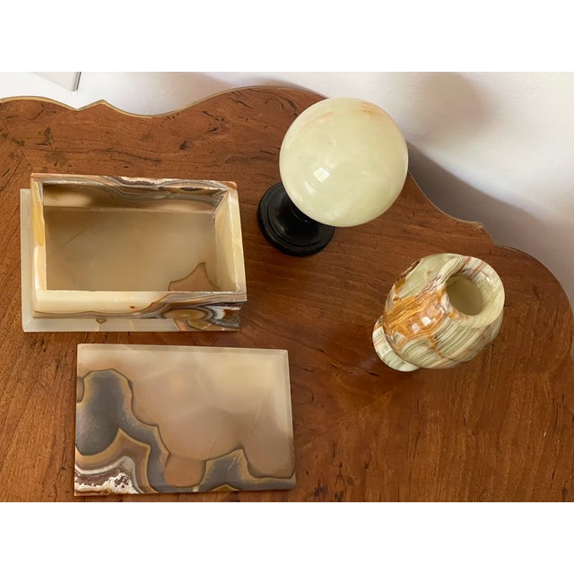 Classical Roman 1960s Onyx Globe on Stand and Vase Desk Accessories- 3 Pieces For Sale - Image 3 of 3