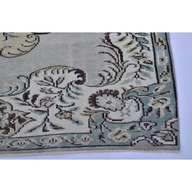 1950s Geometric Green Oushak Wool Rug For Sale - Image 9 of 9