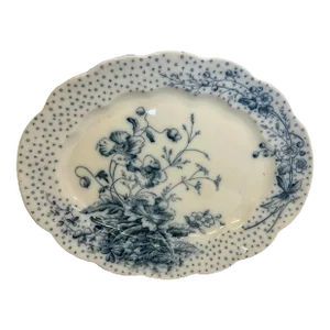 Antique Sampson Hancock Aesthetic Movement Scalloped Edged Serving Platter in the Blue Poppy Floral Pattern From England - Circa 1885
