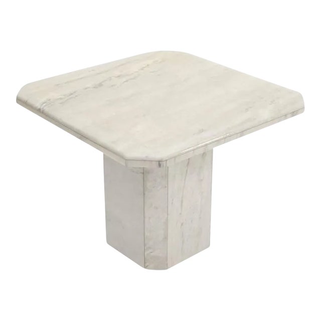 Grey & White Marble Square Mid-Century Modern Single Pedestal Side End Table For Sale